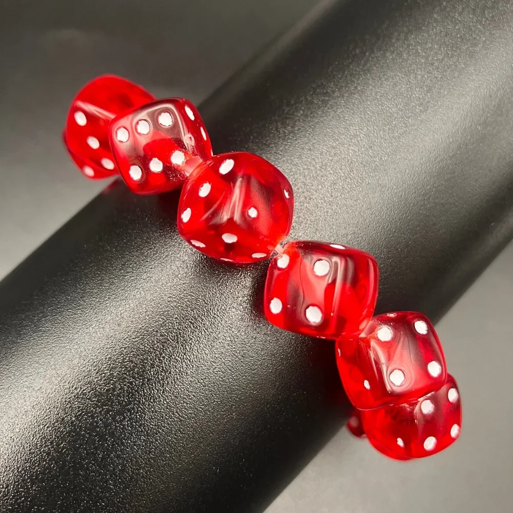 Vintage Dice Bracelet Red Translucent Acrylic Stretchy 7.25